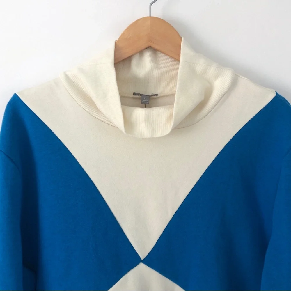 T By Talbots Plus French Terry Colorblock Mock Neck Pullover Sweatshirt 2X NWT